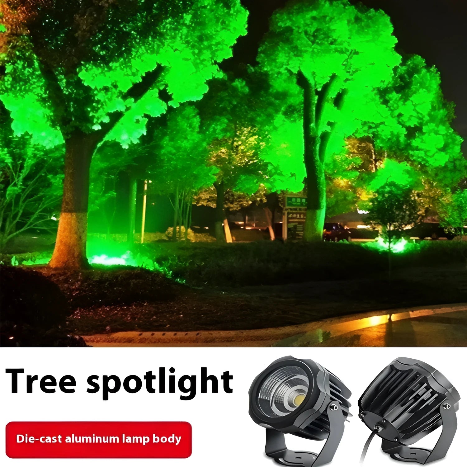 Outdoor waterproof LED spotlight with aluminium shell and colour-changing light for tree illumination