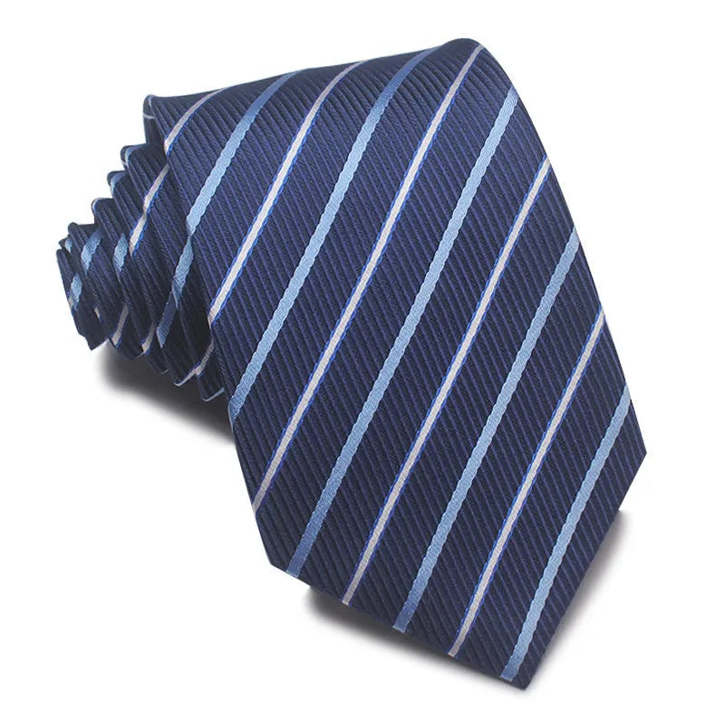 8cm wide red and black striped jacquard tie with an arrow point tip for men's formal wear