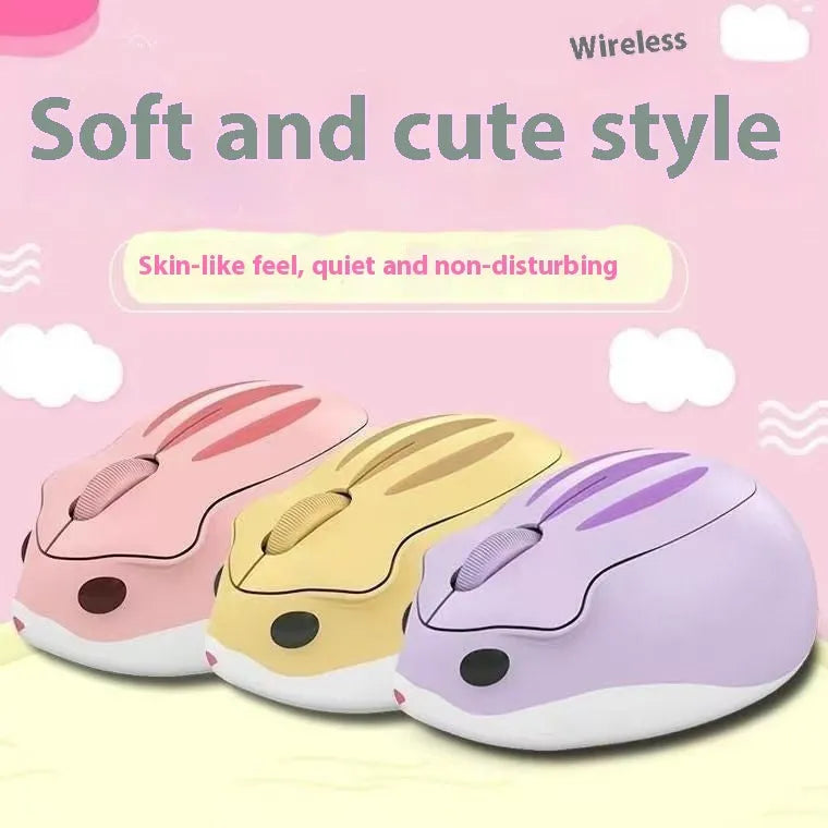 Hamster wireless mute Bluetooth mouse in yellow, pink and grey colour options showing compact ergonomic design