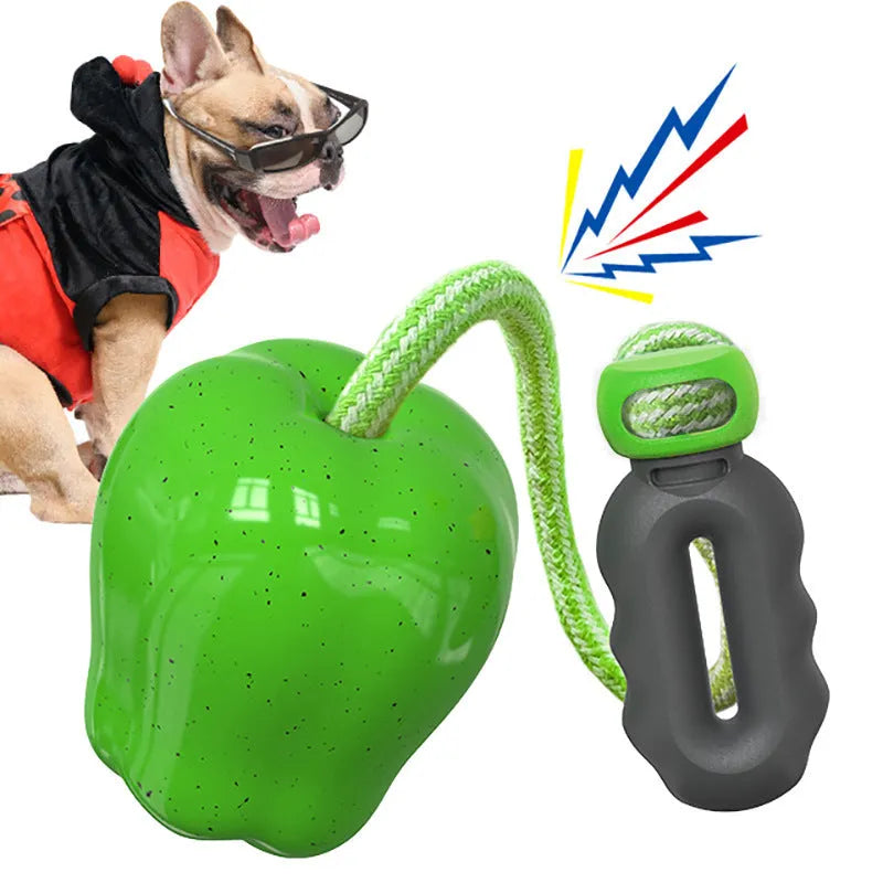 Apple-shaped plastic dog toy for chewing with green and red colour options