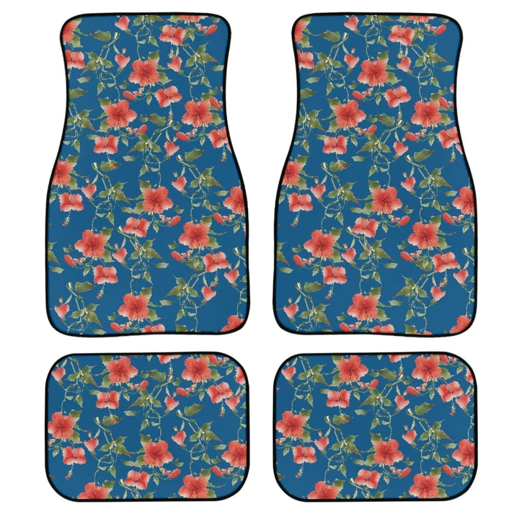 Four-piece set of black printed rubber car floor mats with a 20mm thickness and waterproof lining.