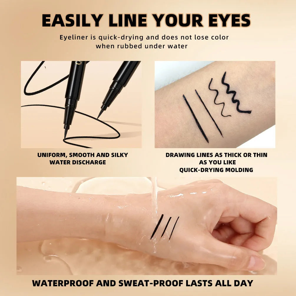 Black liquid eyeliner pen with felt tip applicator for precise eyeliner application