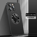 Metal phone case with spring fastener and frosted finish in black for iPhone 14