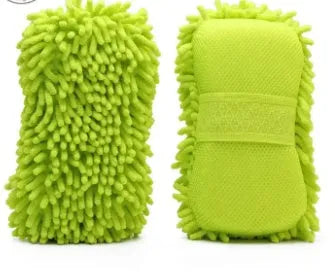 Silvery green chenille microfiber car wash sponge measuring 14cm by 25cm