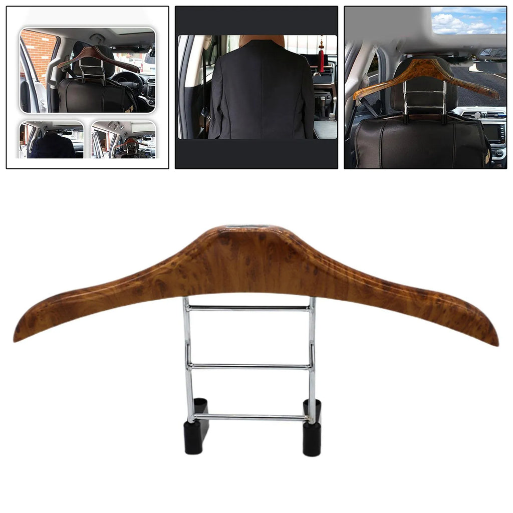 Wood yellow stainless steel car clothes hanger with detachable components measuring 46.5 x 23 cm