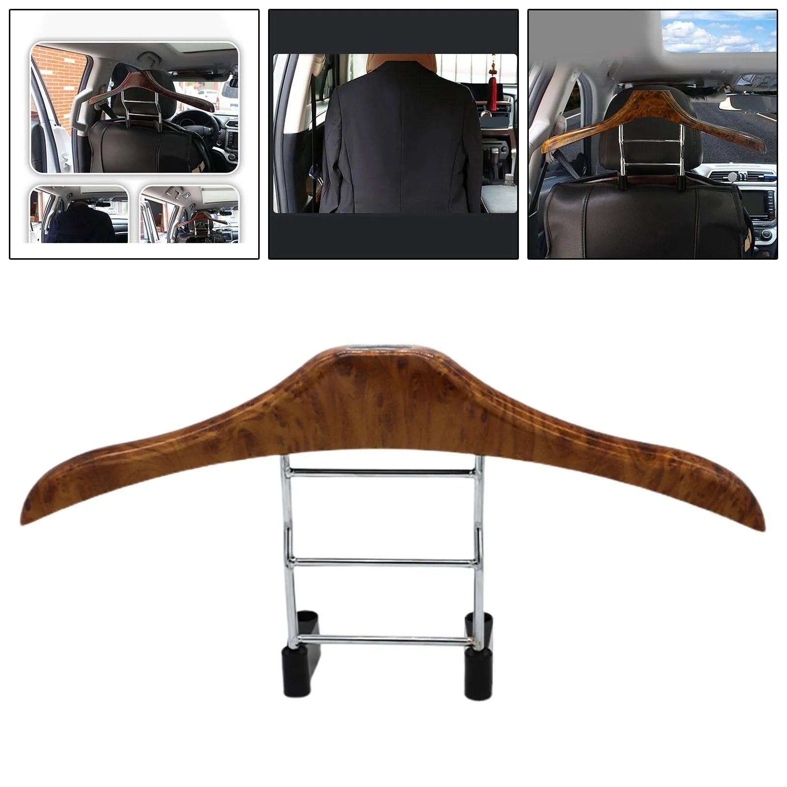 Wood yellow stainless steel car clothes hanger with detachable components measuring 46.5 x 23 cm
