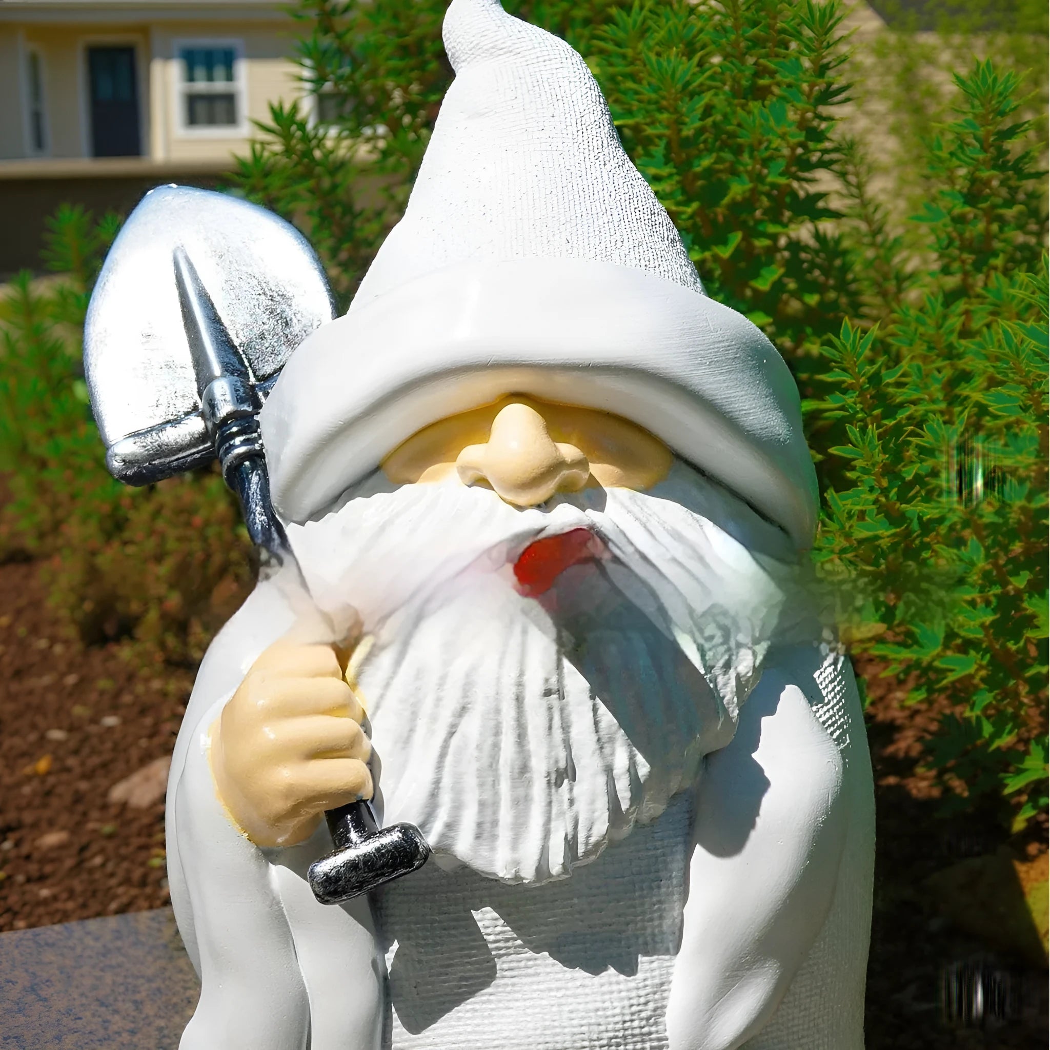 Resin smoking shovel dwarf Christmas ornament for garden decoration display
