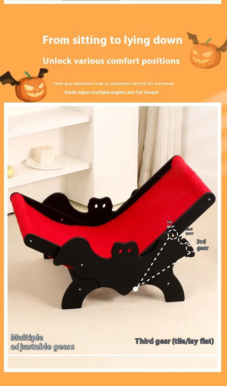 Black and red bat-shaped wooden cat recliner and cage, model MW-054.