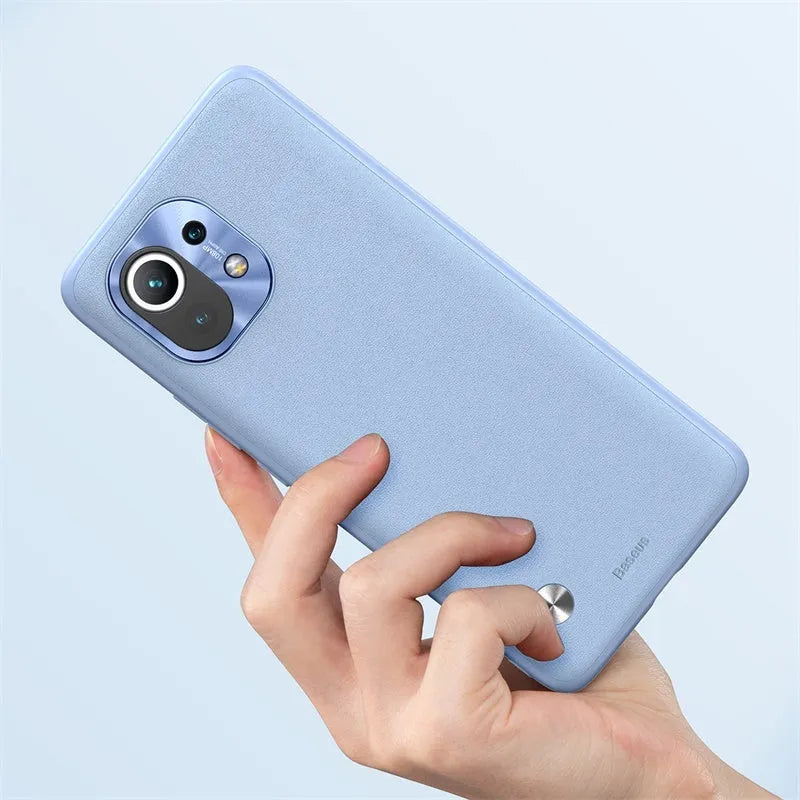 Alloy plain leather phone case for Xiaomi 11 in black and smoky purple colour options