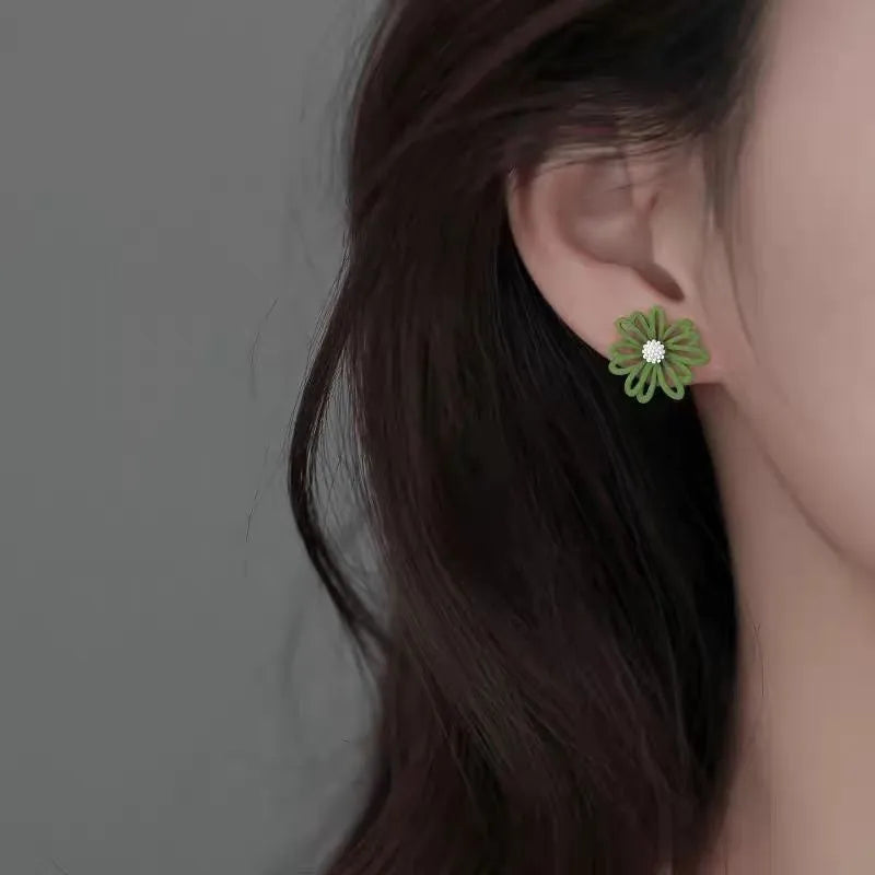 Summer flower stud earrings in alloy with colourful two-tone designs