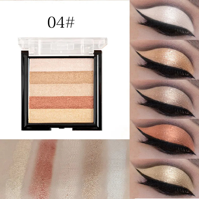 Eye shadow compact showing six colour style options for natural three-dimensional contouring and brightening