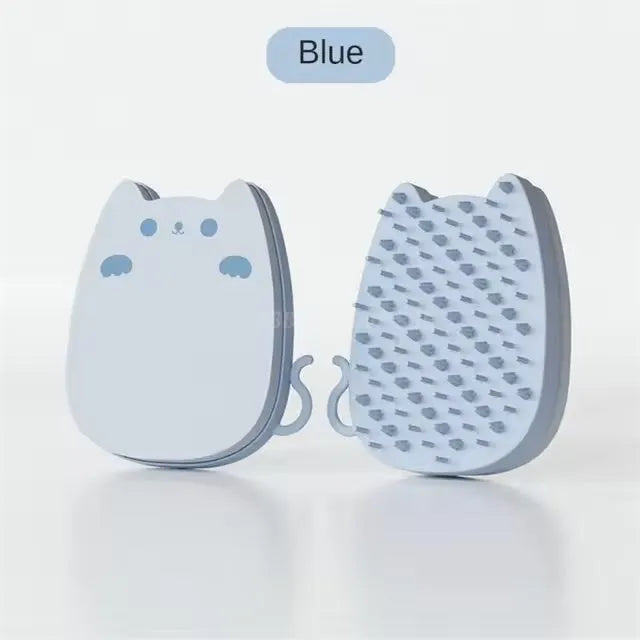 Brown blue or green silicone pet hair brush with dual bristles for cats and dogs