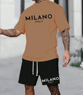 Round neck short sleeve suit set with matching shorts in European and American style