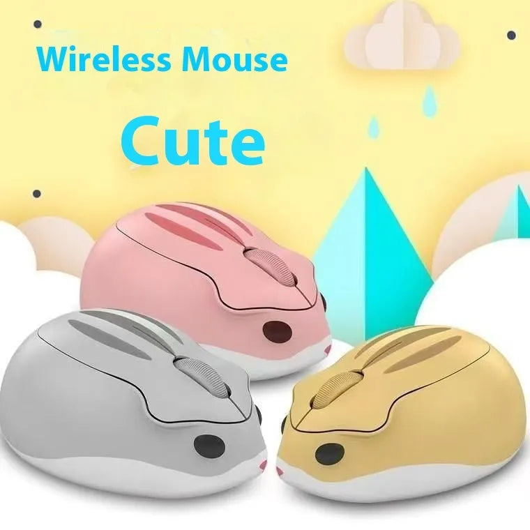 Hamster wireless mute Bluetooth mouse in yellow, pink and grey colour options showing compact ergonomic design