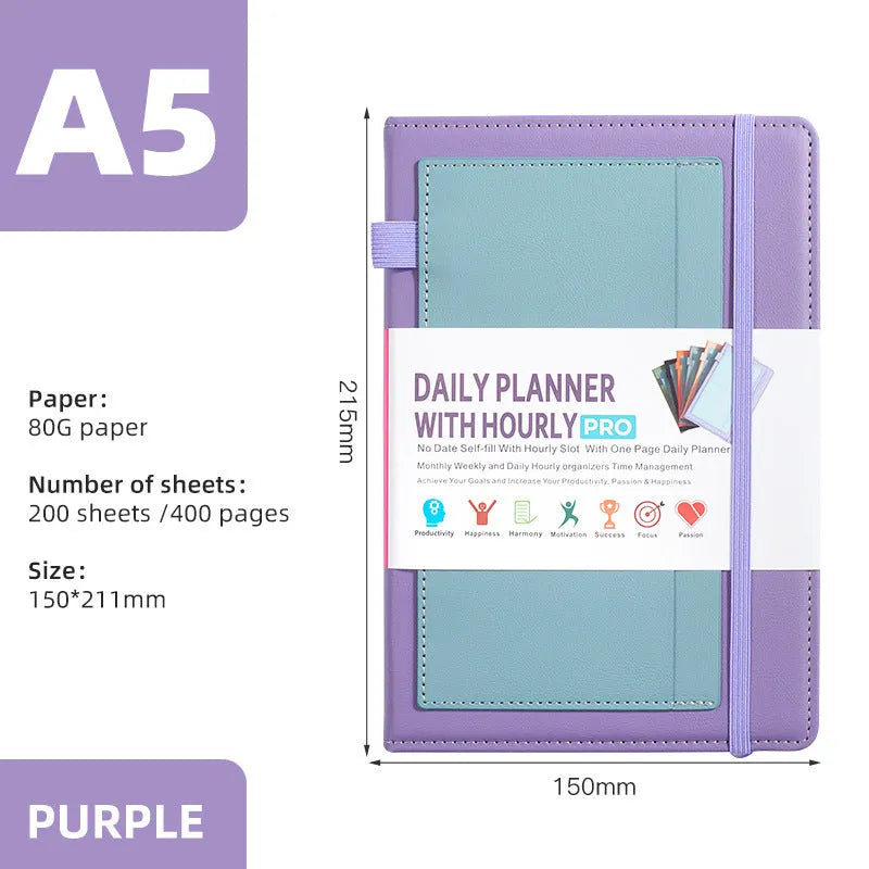 PU cover no-date notebook with thread binding showing 200 sheets of wood-free paper