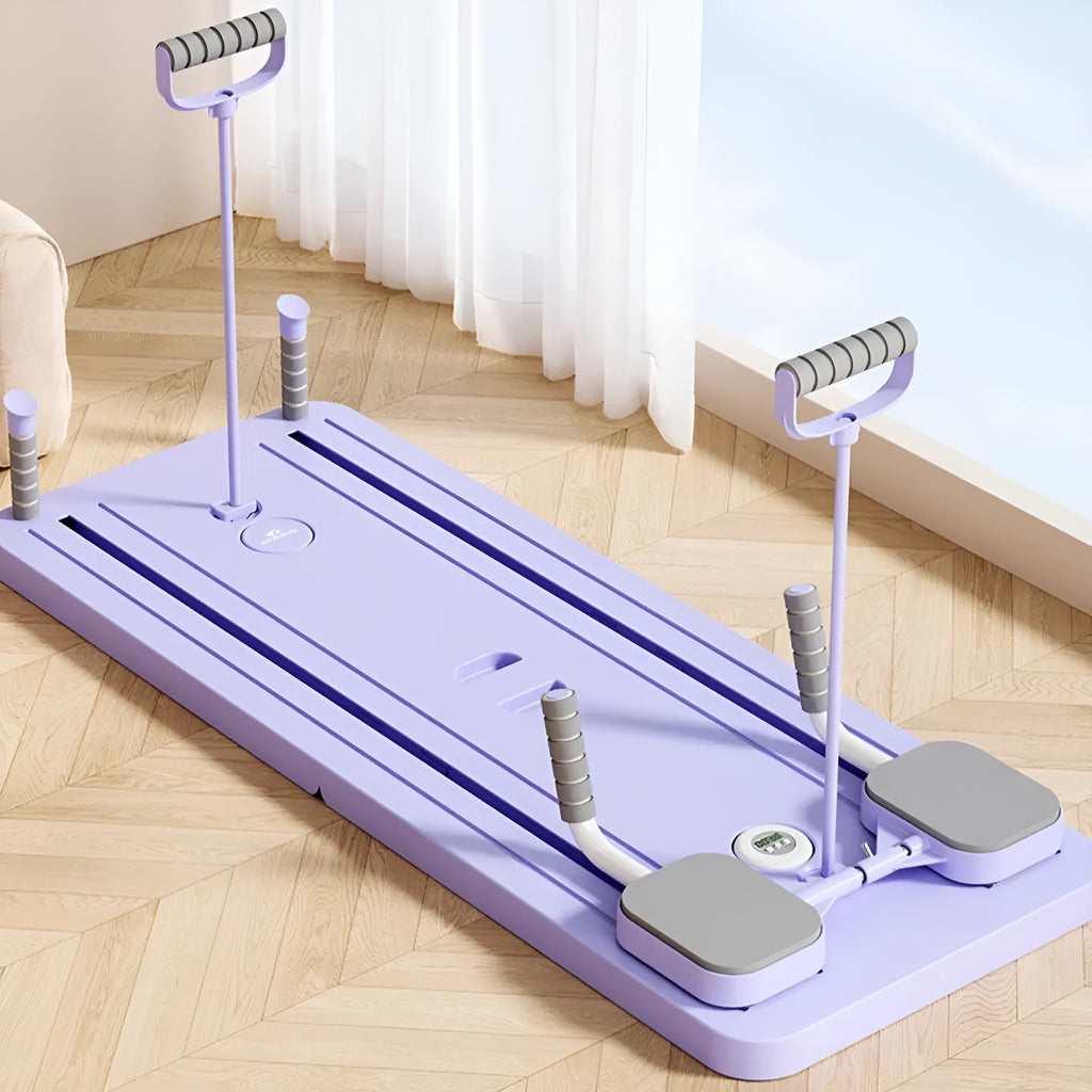 Standard purple household fitness board with automatic rebound abdominal wheel for multi-functional exercise.