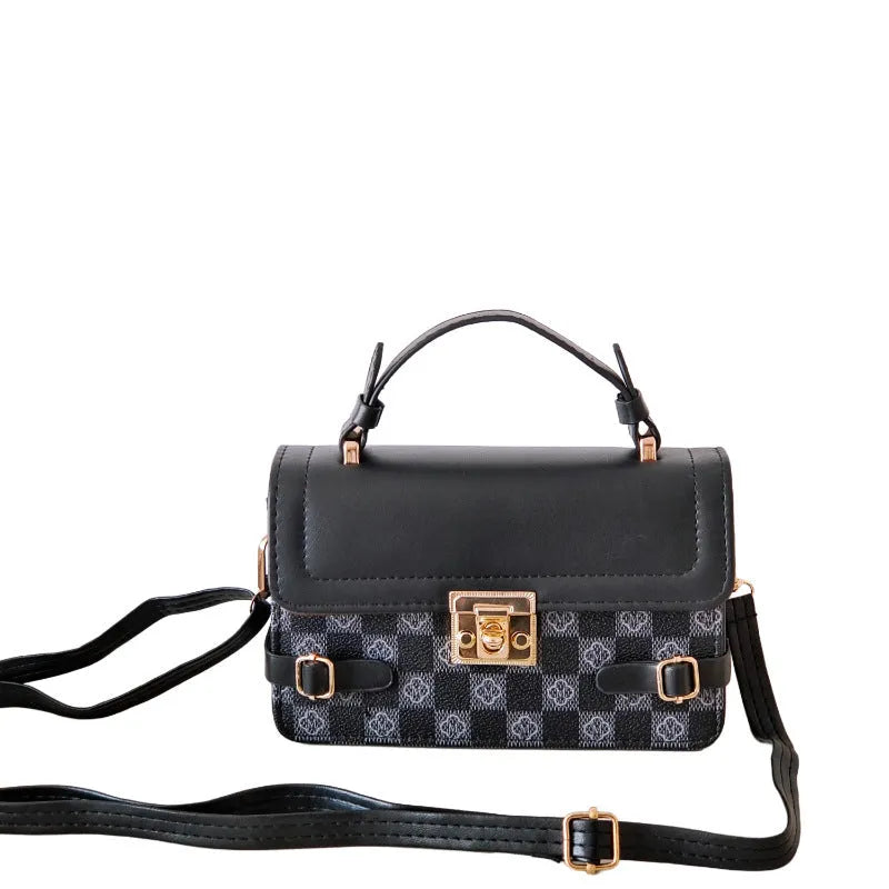 Retro small square pattern ethnic crossbody bag in PU material with floral stitching details