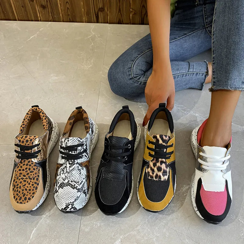 Women's casual wedge sneakers in leopard print with suede upper and 3-5cm heel