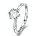 S925 sterling silver diamond-studded ring with adjustable opening, 1 karat accent, white gold colour