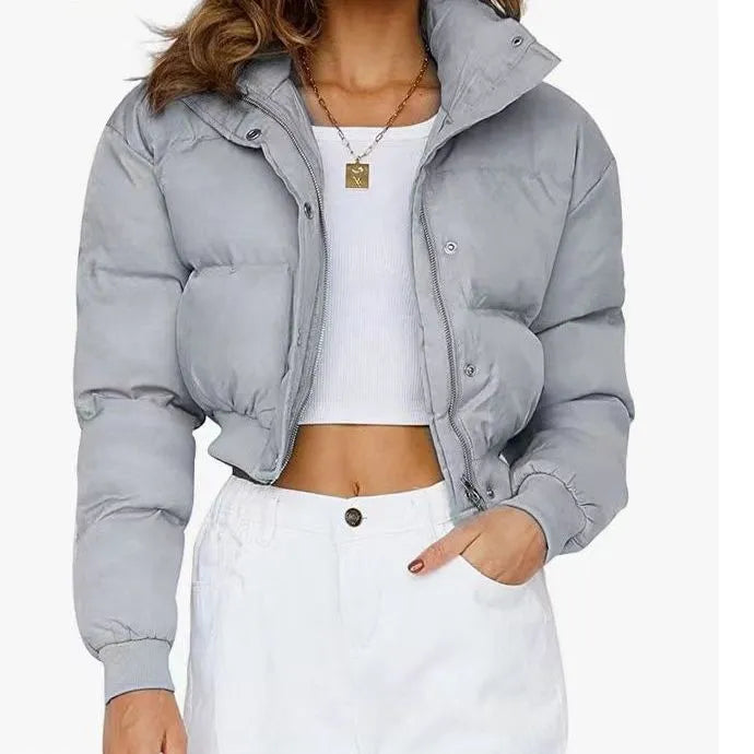 Women's loose-fit polyester leisure jacket in blue, grey, black or milky white