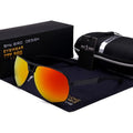 Men's polarised aviator sunglasses with orange-red lenses and metal frame