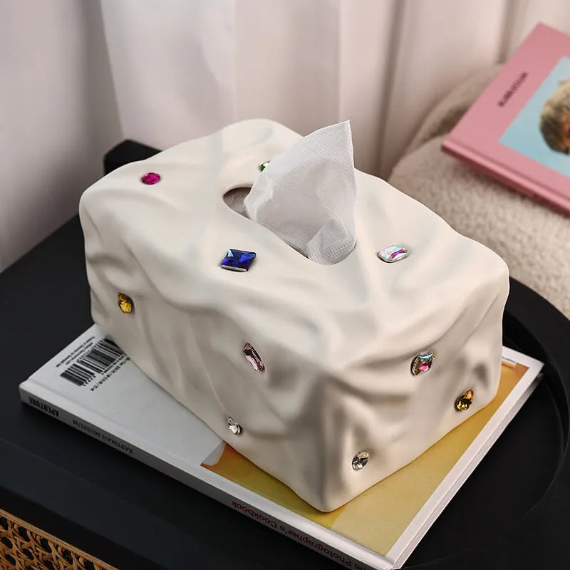 Ceramic tissue box in matte coconut milk white or silver electroplated finish