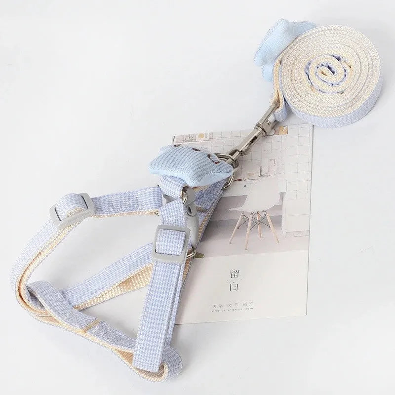 Houndstooth nylon dog leash in blue with random collar colour, 120cm length