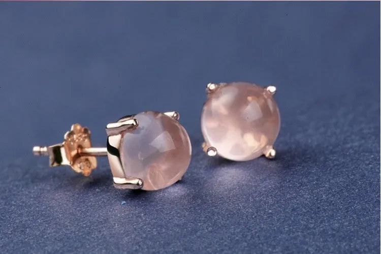Rose gold drop-shaped stud earrings with synthetic quartz crystal inlay in Korean minimalist style