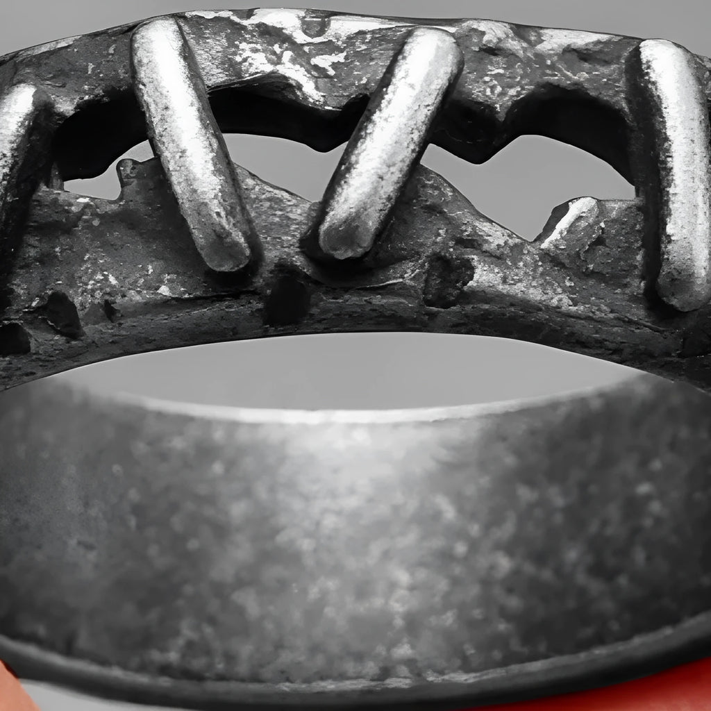 Stainless steel double ring with raised stitch patterning, shown in dark Style 2 colour.