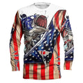 Men's grey round neck pullover top with a fish pattern print on the front.