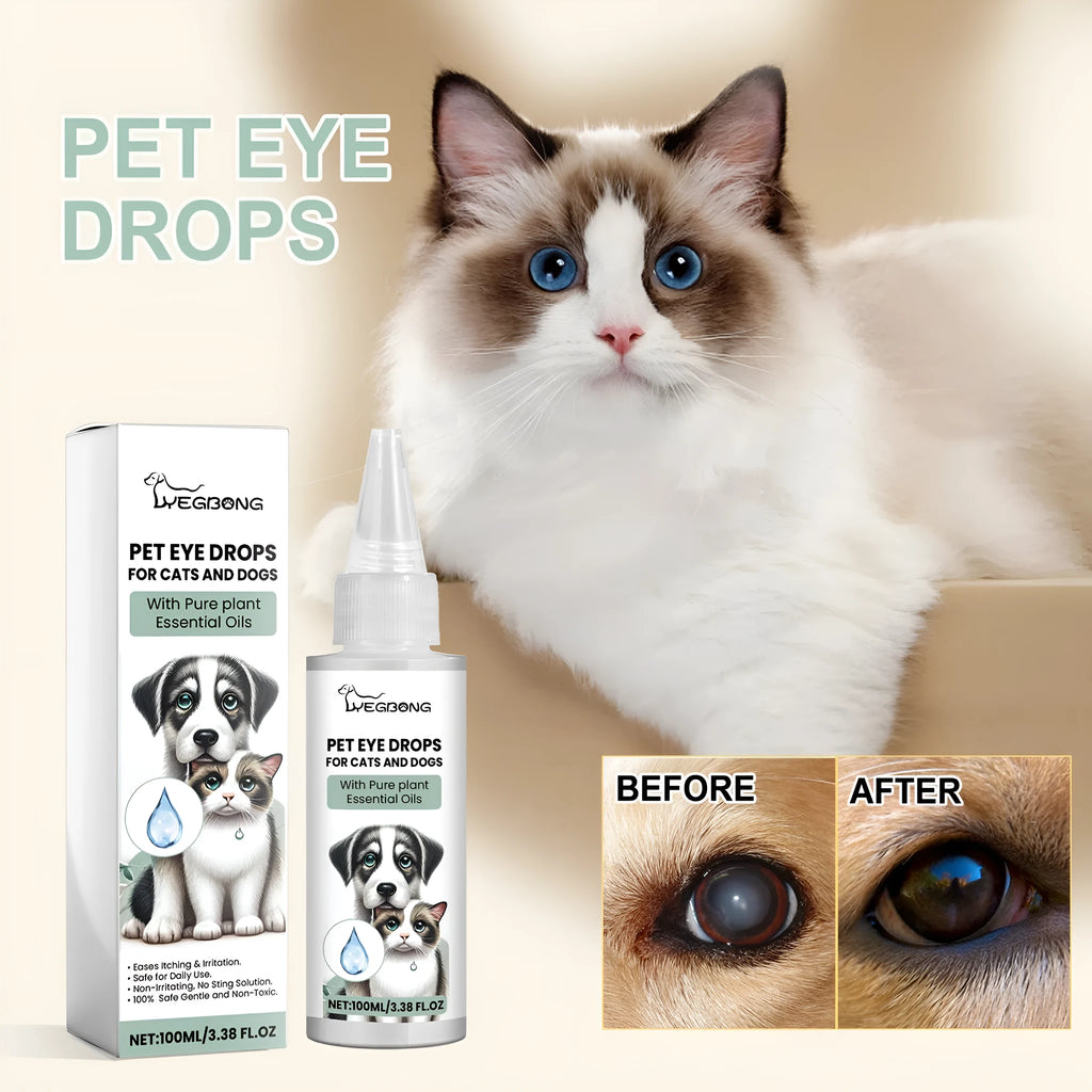 Dogs And Cats Eye Care Eye Drops 100ml bottle with dropper tip for pet eye cleansing