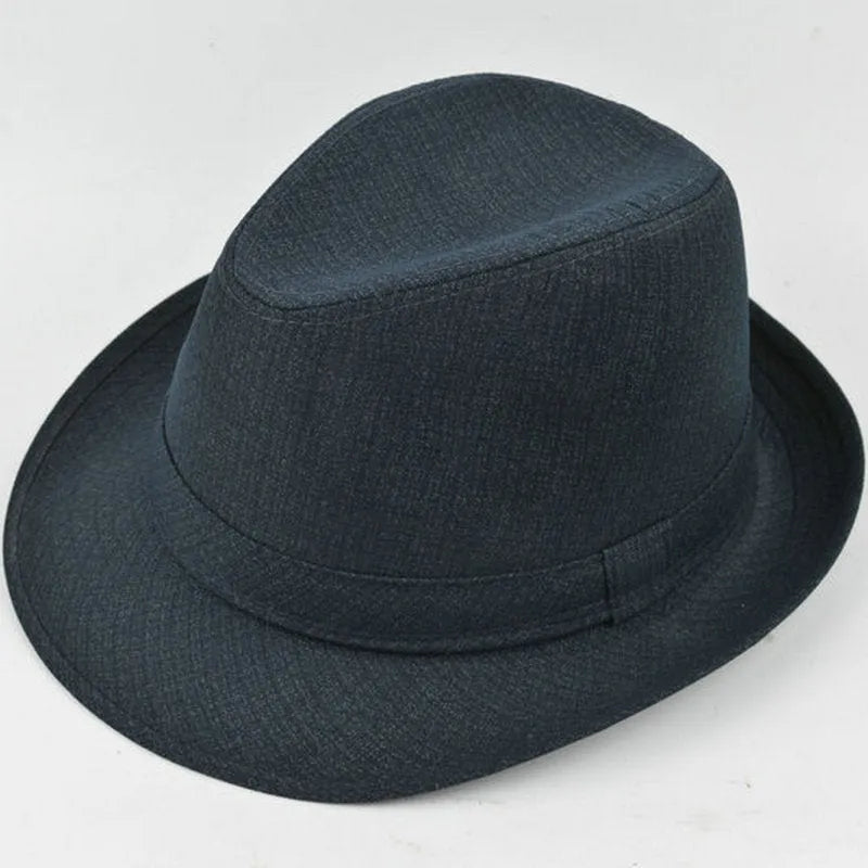 Men's thickened fedora hat shown in classic colours with size options from 57 to 60 centimetres.