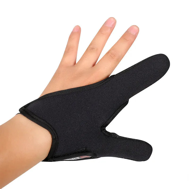 Two-finger fishing glove showing diving cloth back and microfiber palm for right or left hand