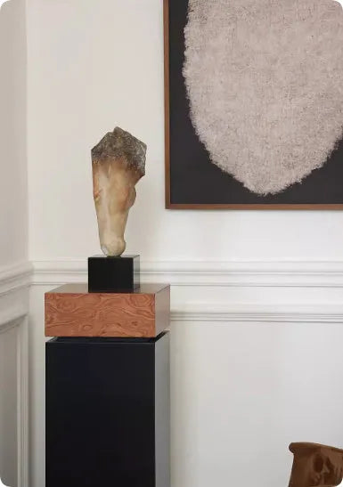 French retro abstract horse head desktop sculpture with carving finish, 50cm tall