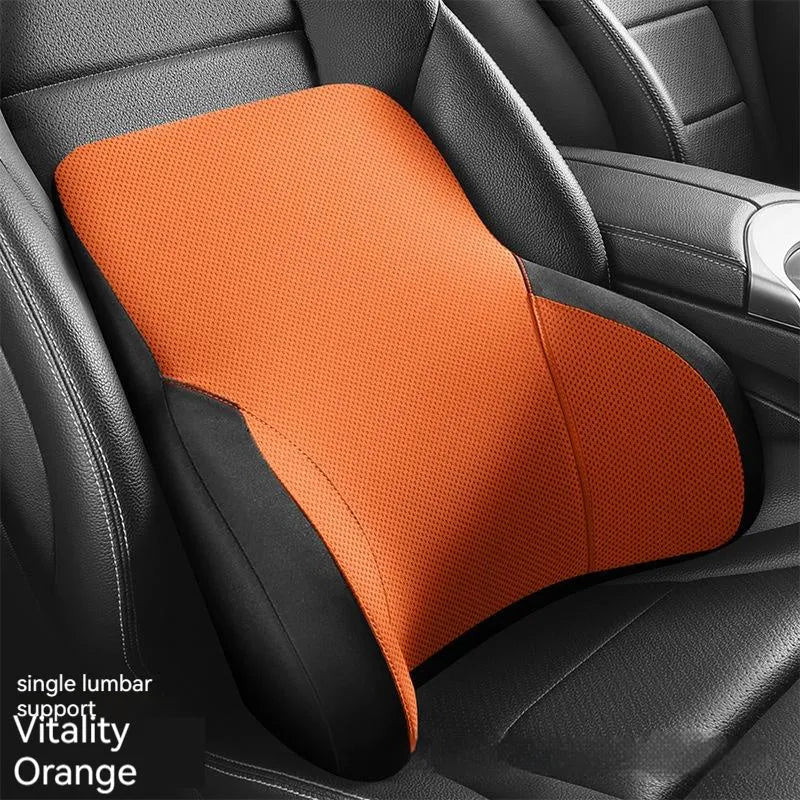 Memory foam car lumbar support pillow and matching headrest cover in knitted fabric