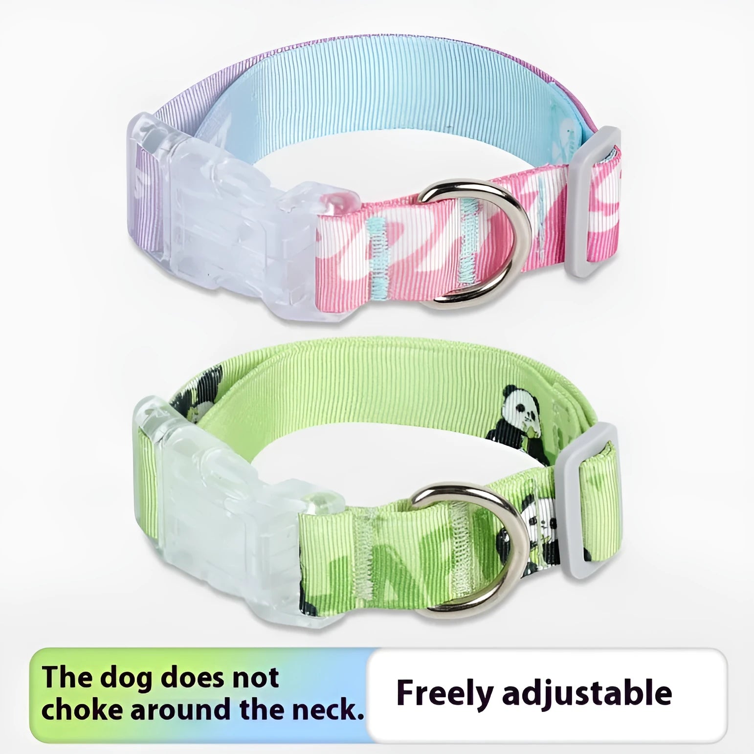 Adjustable nylon dog collar with a colourful cartoon gradient print and plastic buckle.