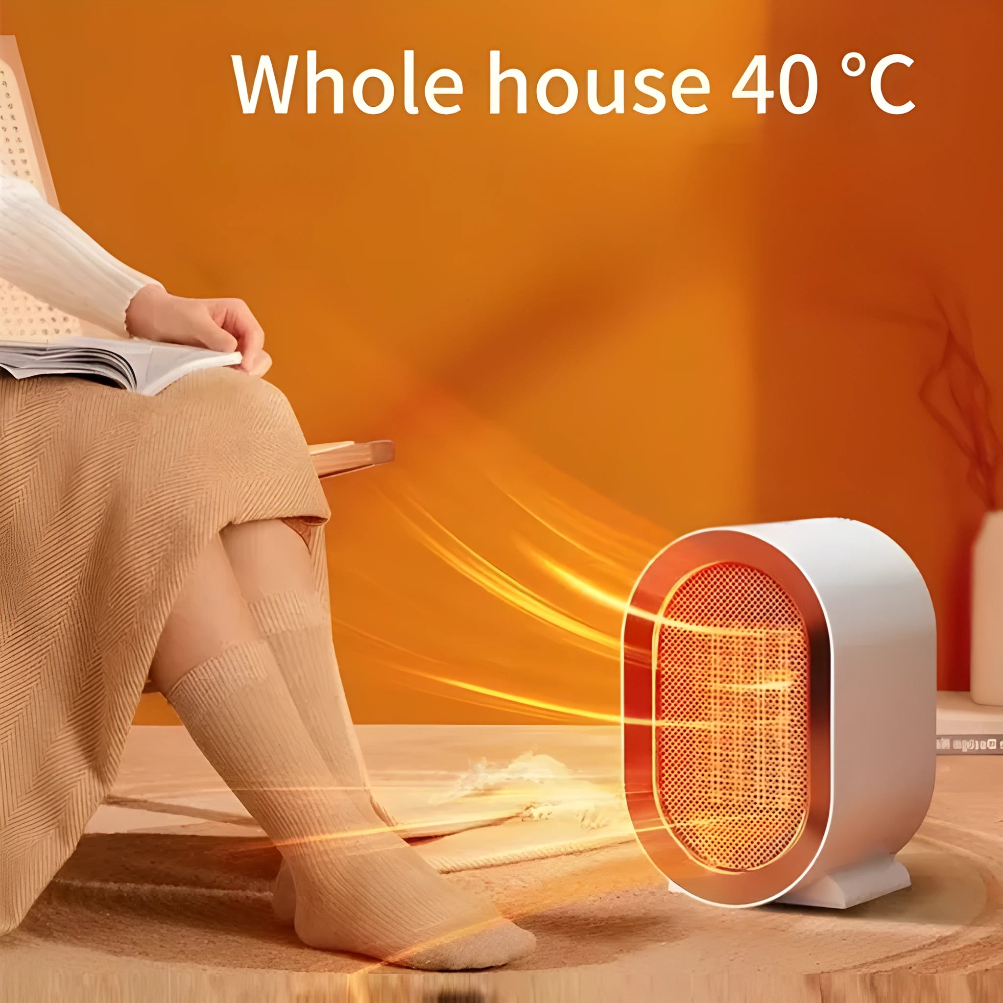 Desktop electric heater with ceramic heating element in choice of colours with international plug options