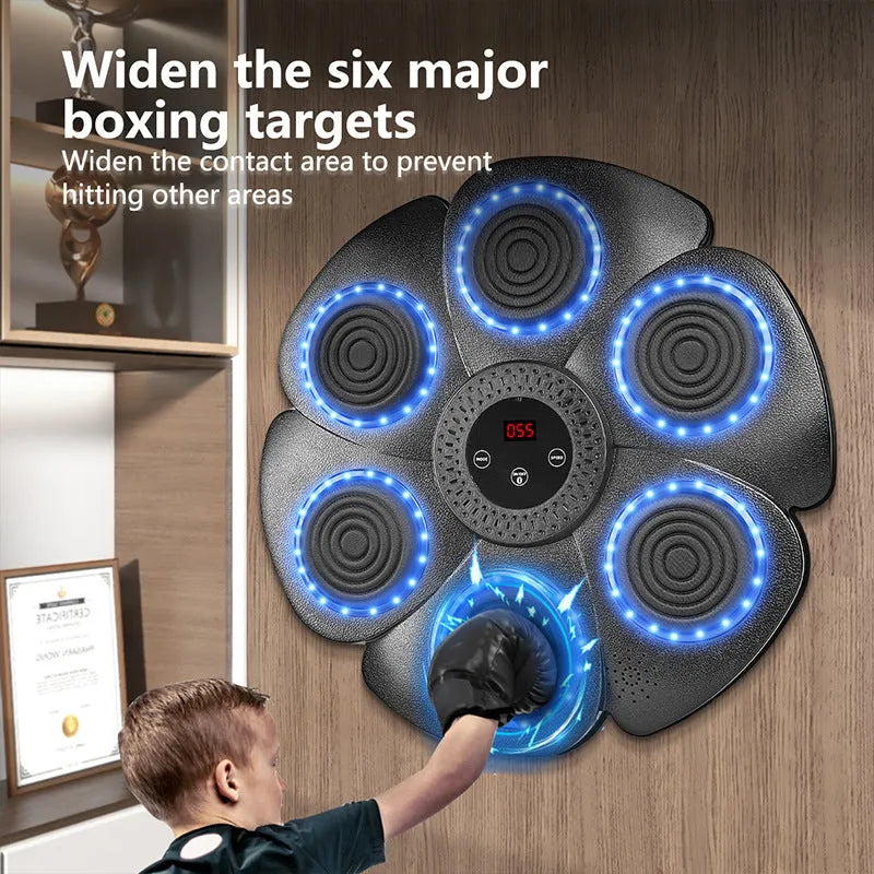 Black smart music boxing machine wall target with LED lights and half-finger gloves