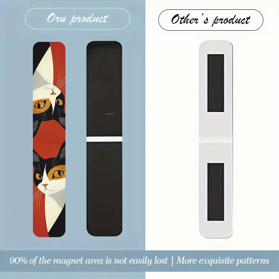 Set of 5 magnetic bookmarks with simple cute cat designs on a book page