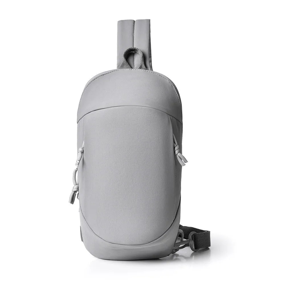 Outdoor nylon crossbody chest bag with phone pocket in one of six colours: black, white, green, pink, or grey.