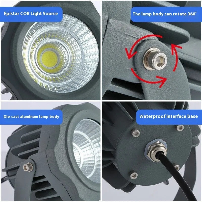 Outdoor waterproof LED spotlight with aluminium shell and colour-changing light for tree illumination