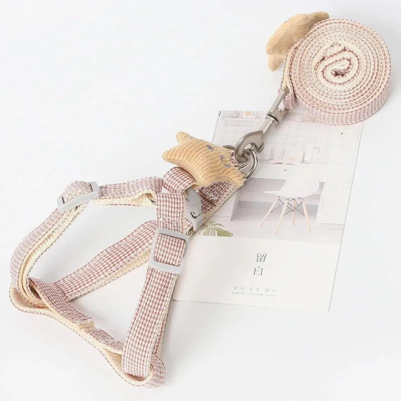 Houndstooth nylon dog leash in blue with random collar colour, 120cm length