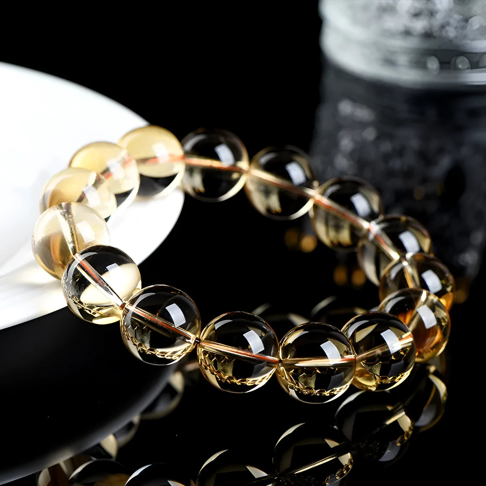 Natural citrine scattered beads ball bracelet in 7A grade, shown in gold and amber tones with textured bead design.