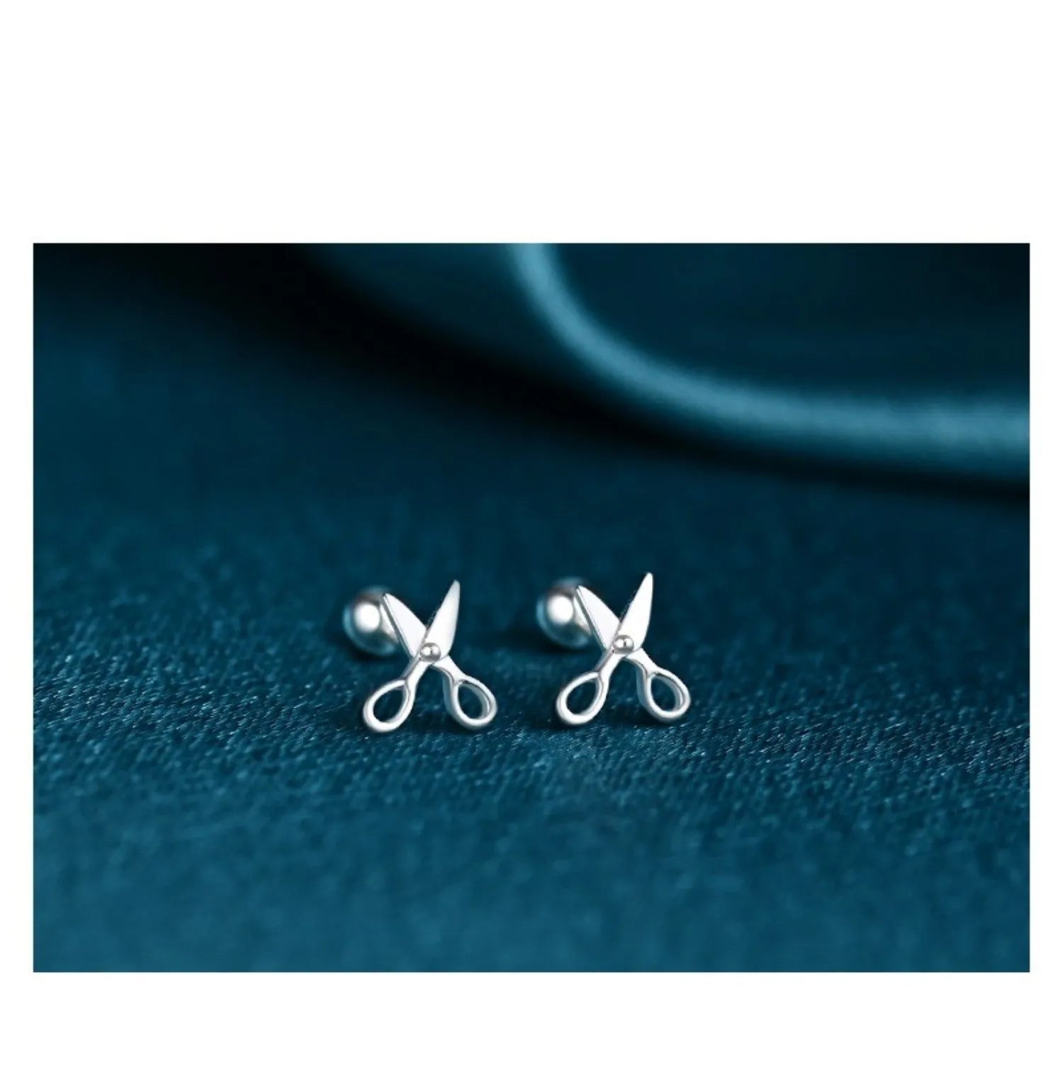 S999 pure silver ear nail with screw fitting and mini scissors detail