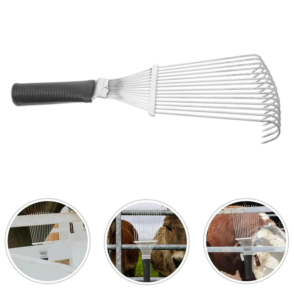 Metal dematting brush rake comb with stainless steel teeth for grooming horses, dogs, and cattle