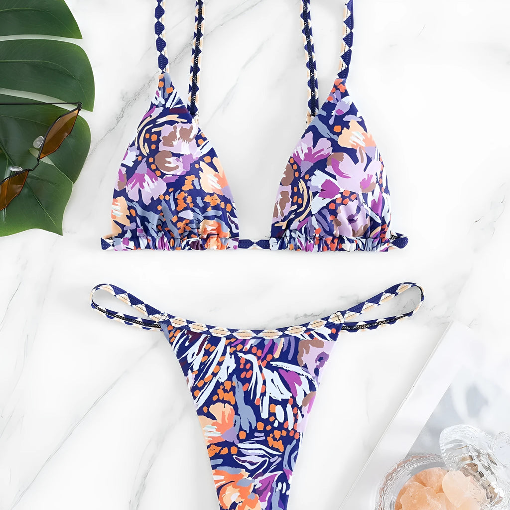 Women's floral printed swimsuit with triangle bag design in briefs style