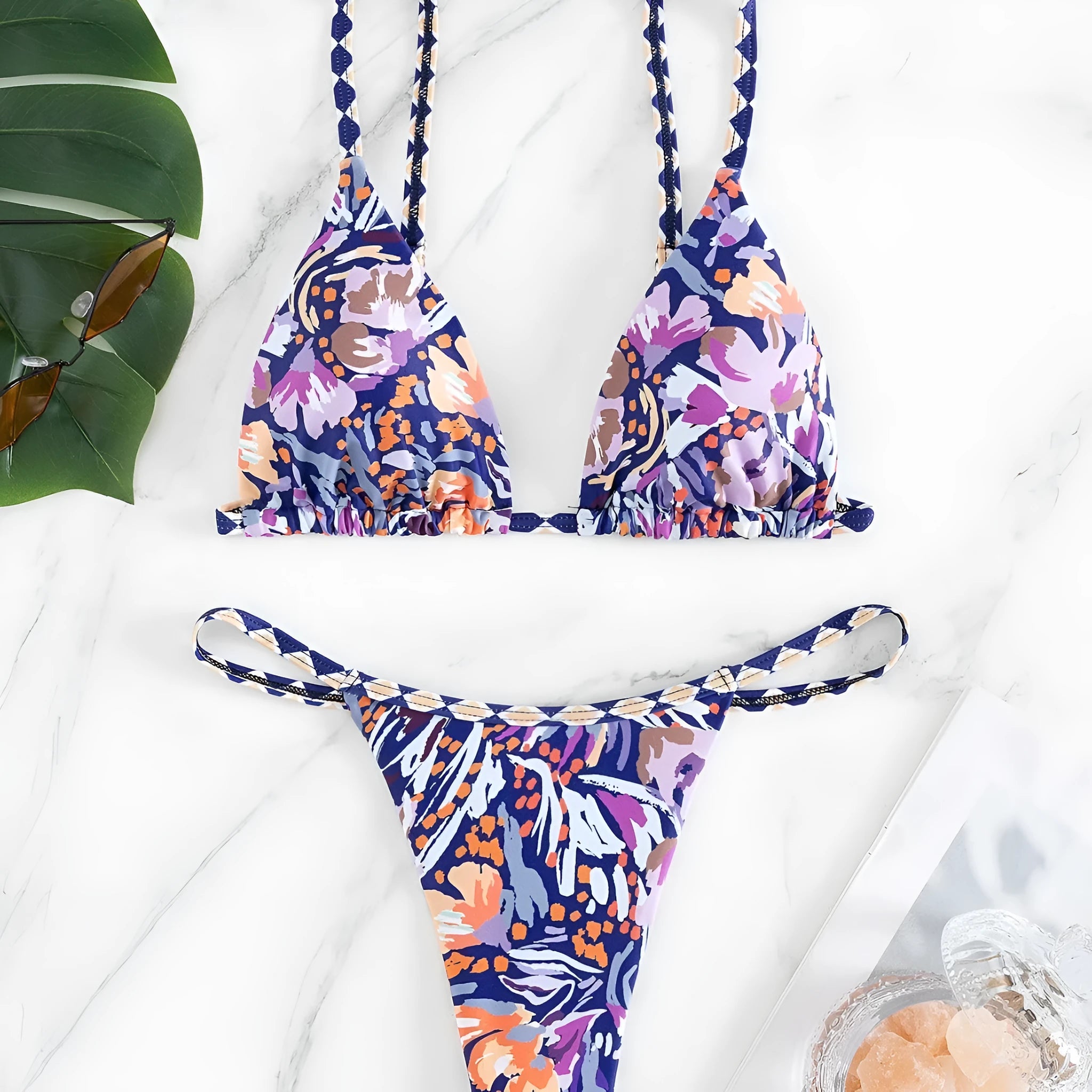 Women's floral printed swimsuit with triangle bag design in briefs style