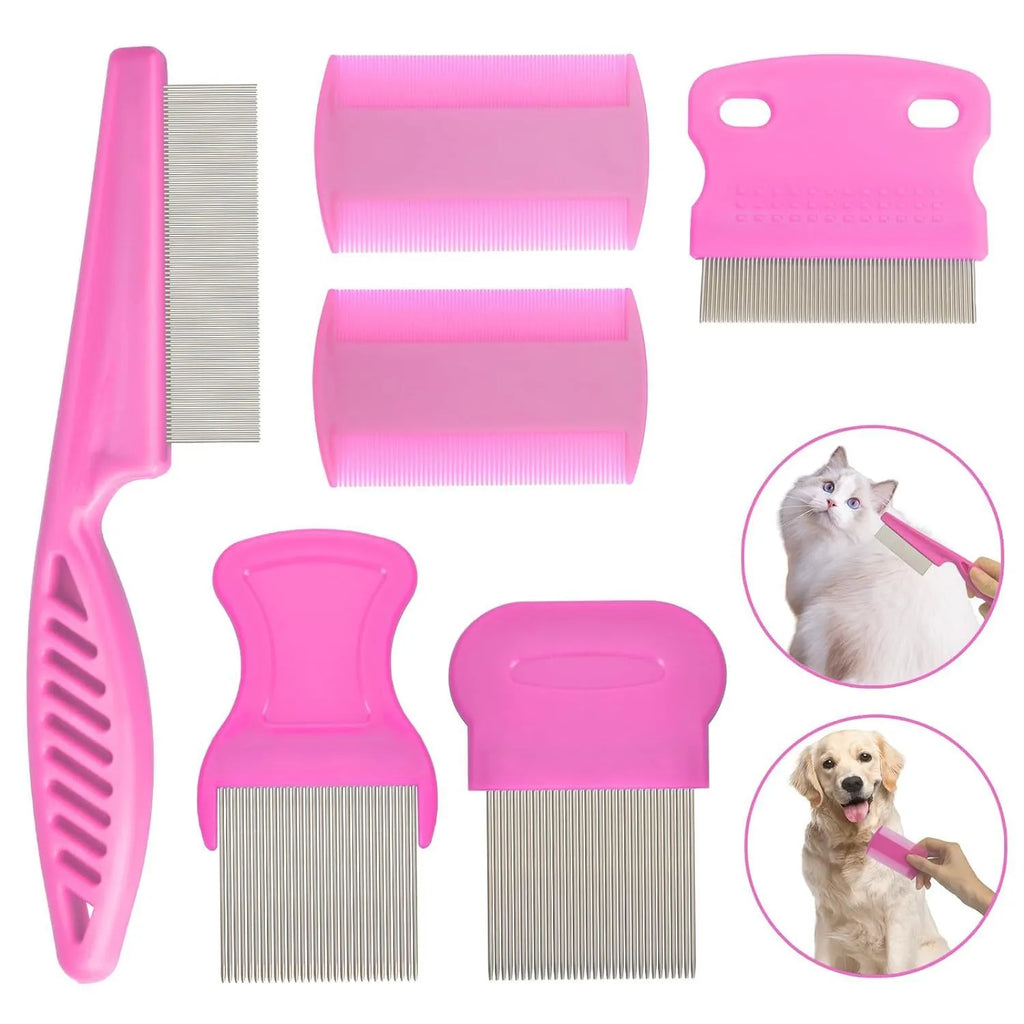 Blue stainless steel dense gear flea comb set with large and small combs for pet grooming