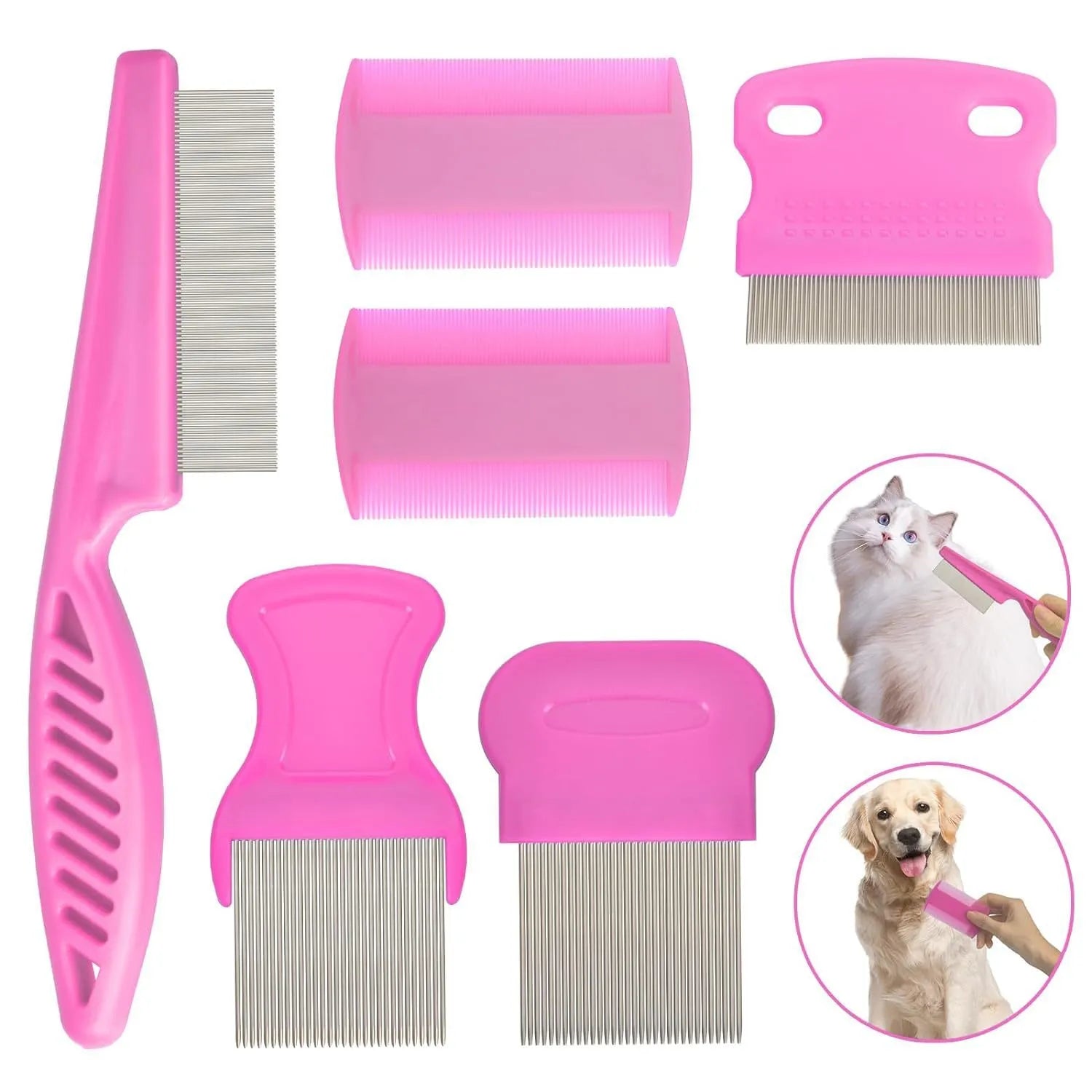Blue stainless steel dense gear flea comb set with large and small combs for pet grooming