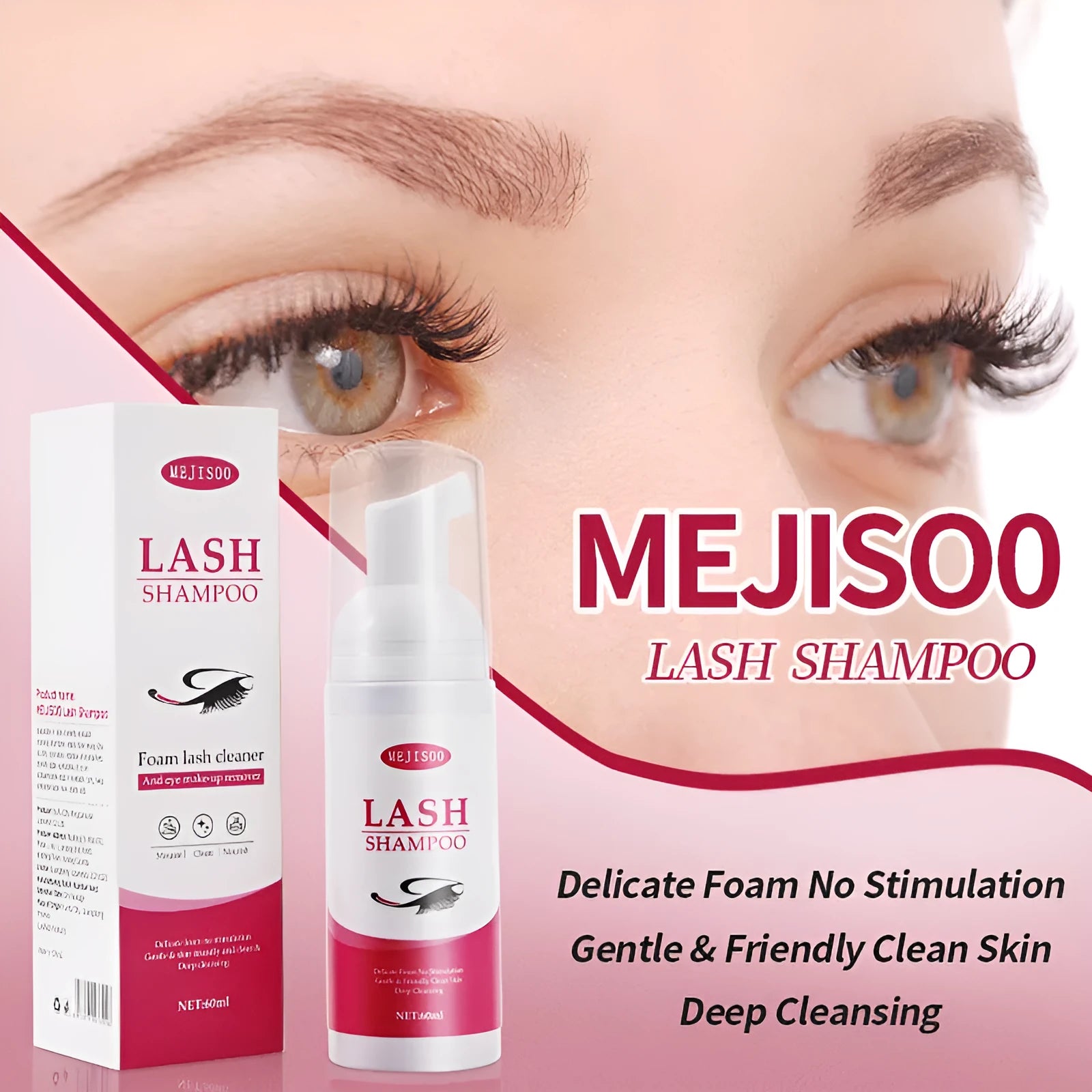 60ml bottle of lash shampoo mousse eyelash cleaning solution with 3.7cm diameter